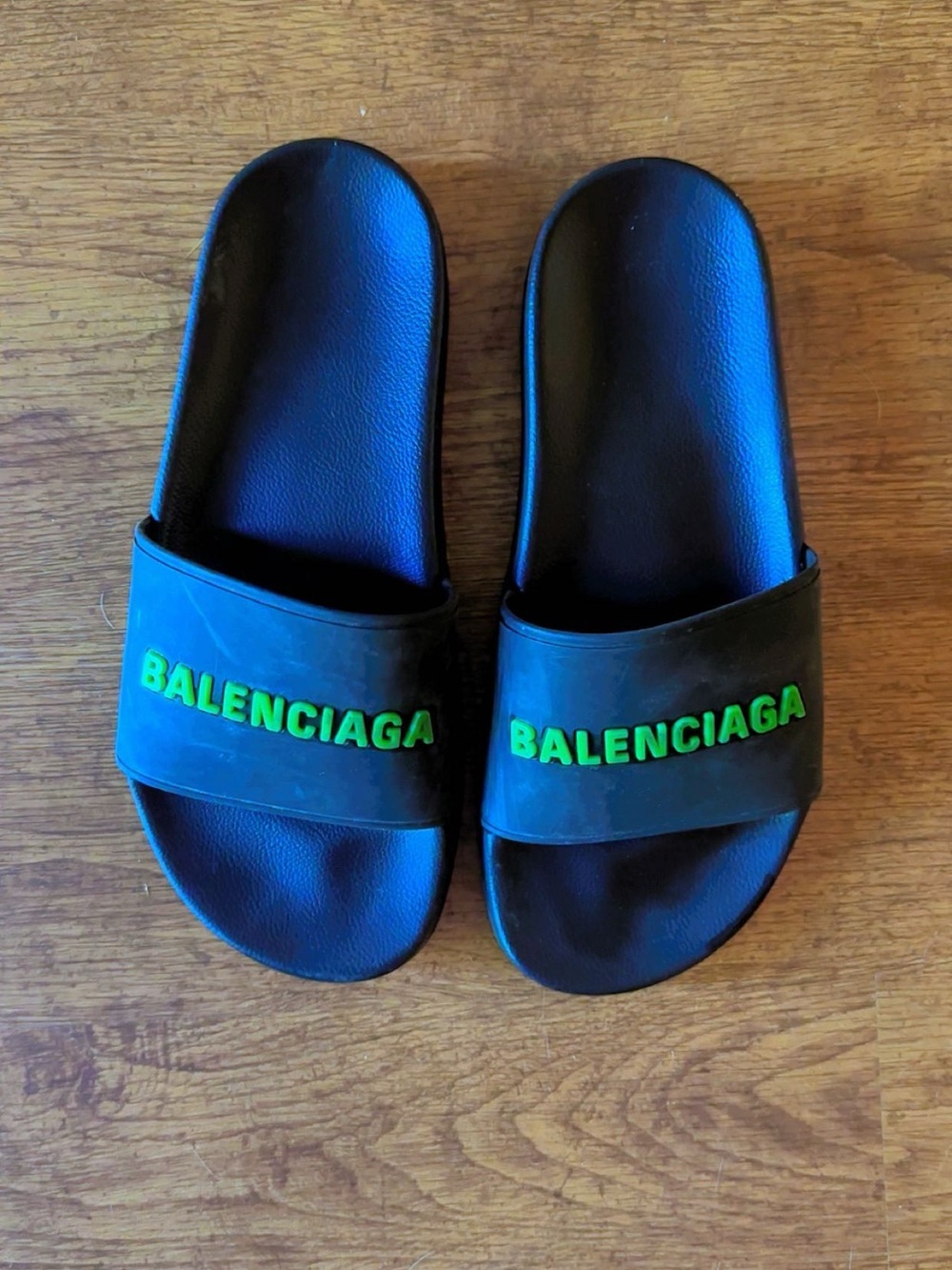 Authentic Balenciaga Black Sandals with Neon Green Logo